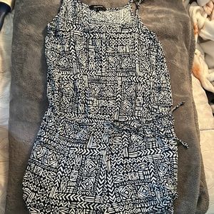 Blue and white Aztec print romper